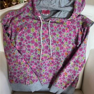 Floral Pink and Gray Women's Hoodie Sweater